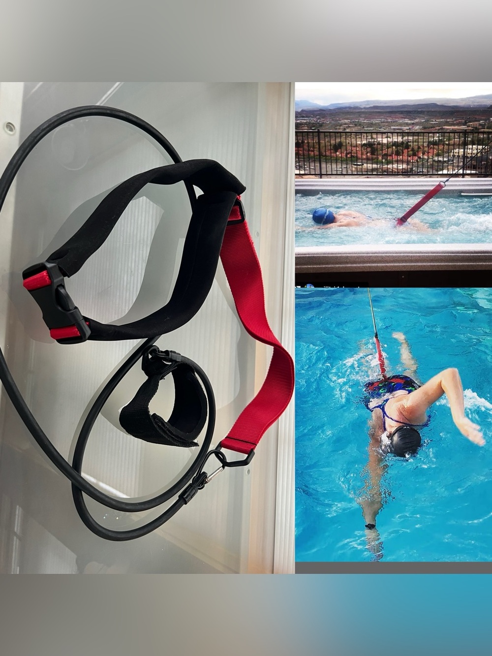 🏊🏻‍♀️Swim Tether Swim Belt Unisex Travel Hotel Pool Spa Neoprene Black & Red